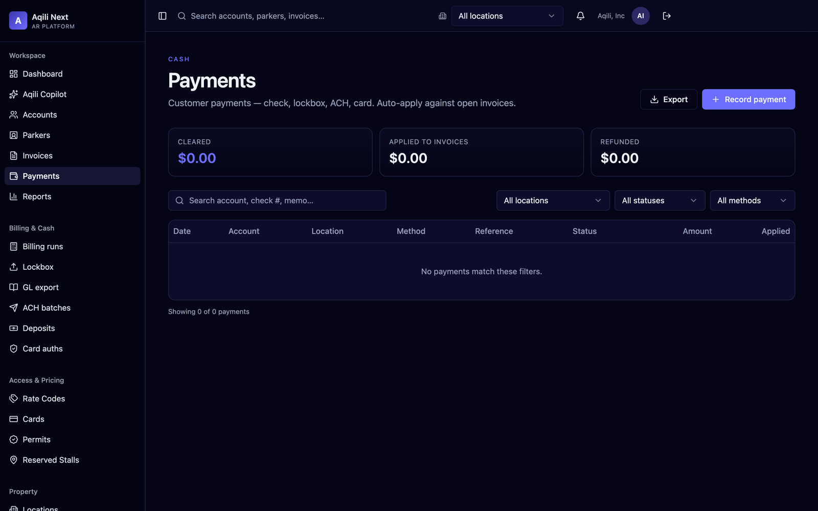 Payments in Aqili Next